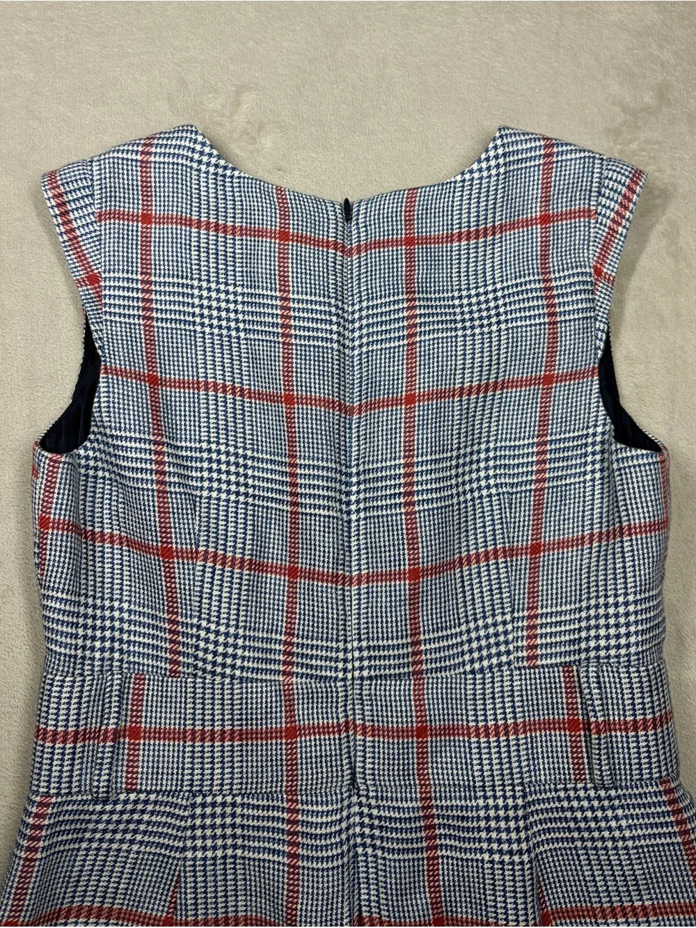 J.Crew Plaid 100% Linen Shift Cream Red Blue Academia Mini Dress Size 6